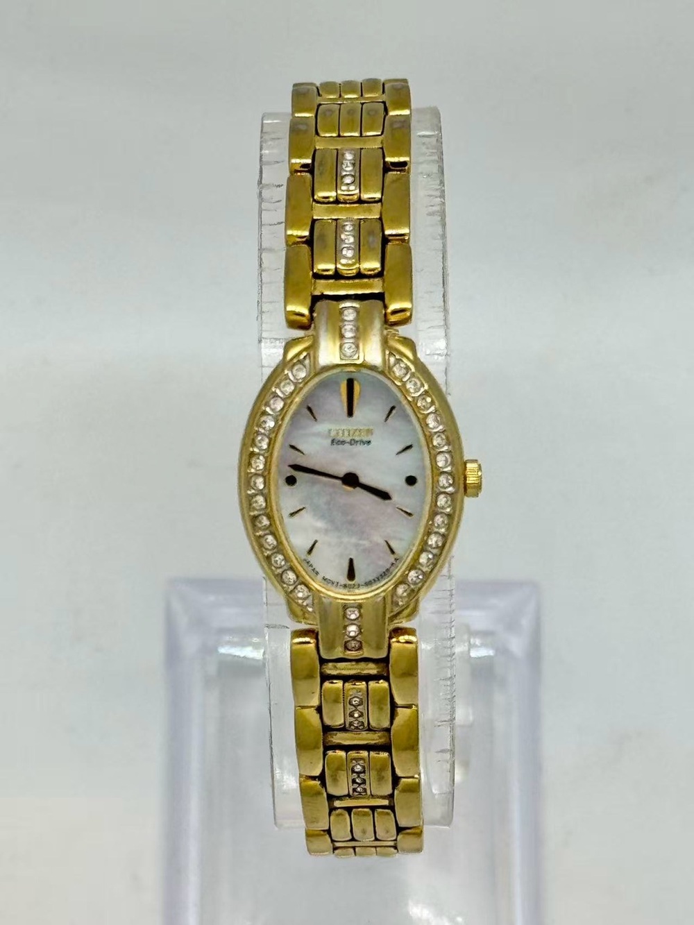 Citizen Eco-Drive Women Gold Tone Mother of Pearl Dial Crystal Accent Watch Runs